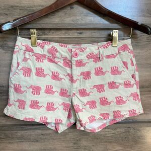 BeBop Cream Chino Shorts Pink Elephants 1 Preppy Retro Artsy Chic Resortwear